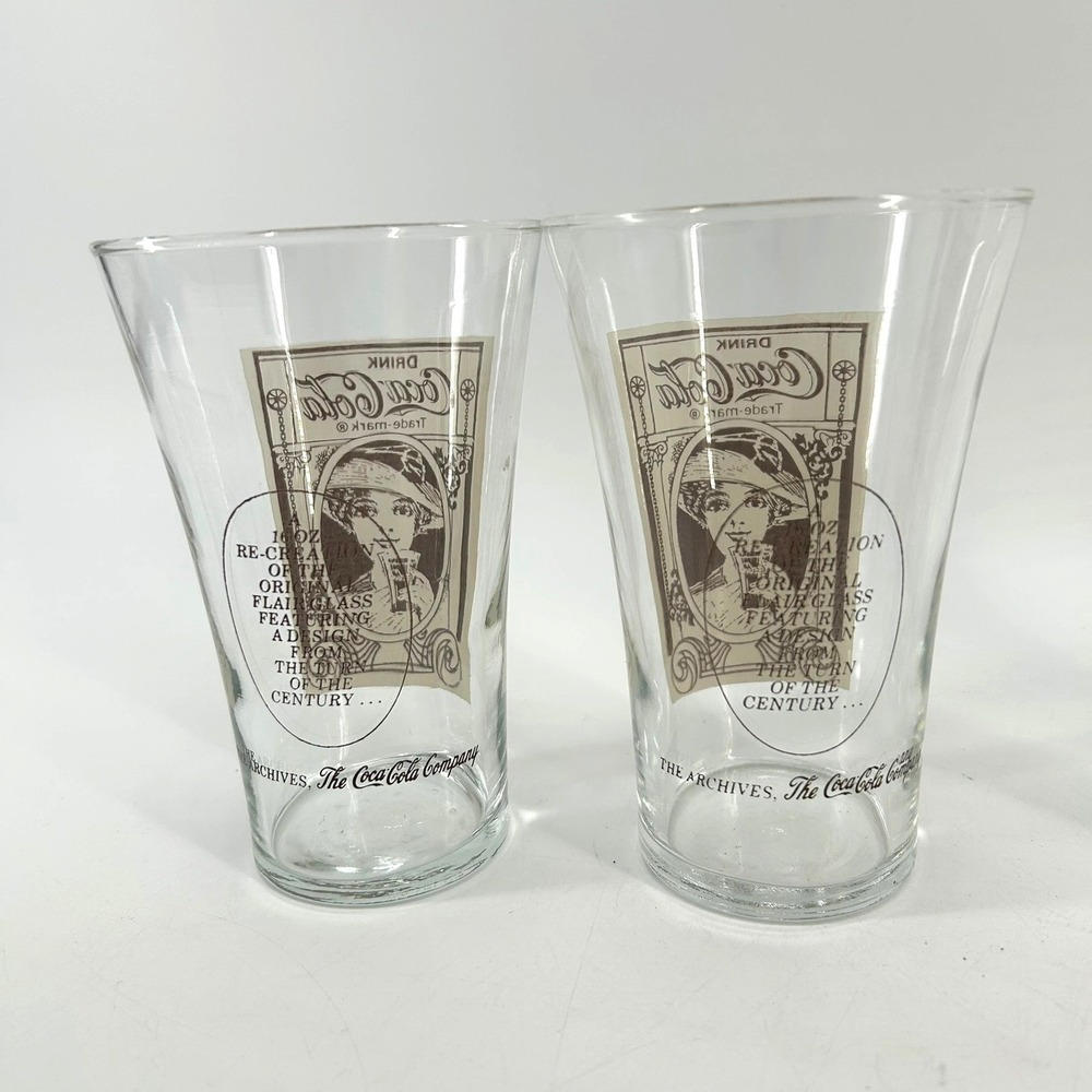 Set of 4 Coca-Cola 16oz Victorian Lady Flair Glasses Turn of the Century Glasses - Picture 5 of 7